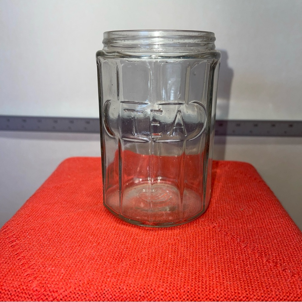 TEA Hoosier Ribbed Glass Jar Aluminum Lid Vintage Antique 12 Panel